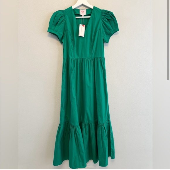 NWT Banjanan Franklin poplin flounce maxi dress in pine. Size S. - Picture 2 of 6
